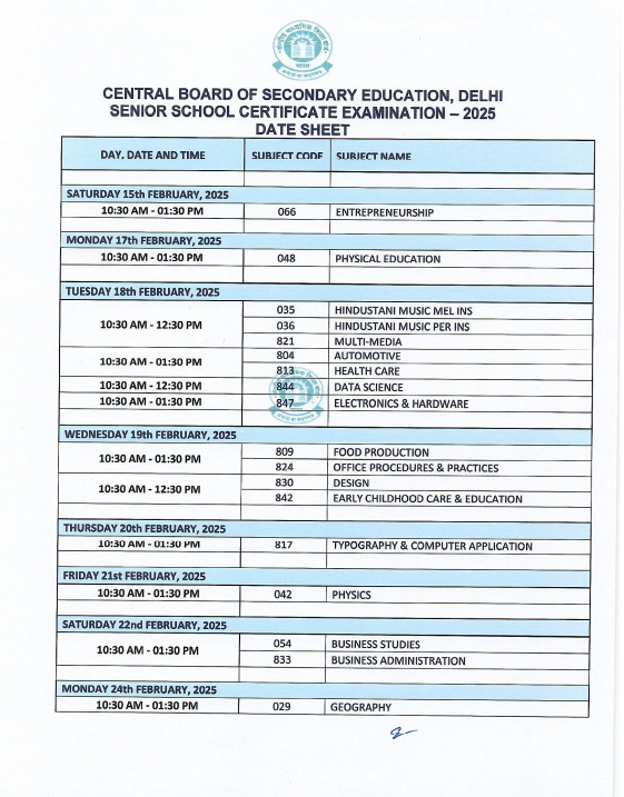 CBSE 12th Date Sheet 1