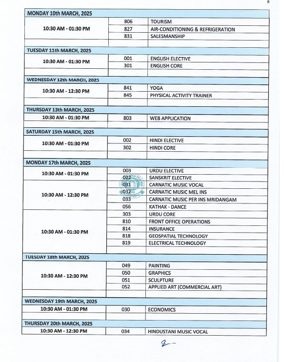 CBSE 12th Date Sheet 3