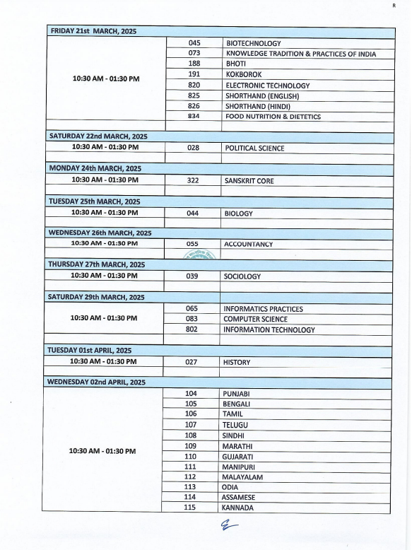 CBSE 12th Date Sheet 4