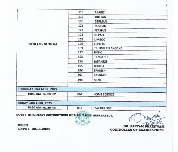 CBSE 12th Date Sheet 5